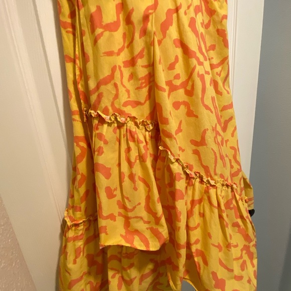 Derek Lam Women’s Sleeveless Midi Cotton Yellow Pink Ruffle Dress size 40 medium - Picture 5 of 13